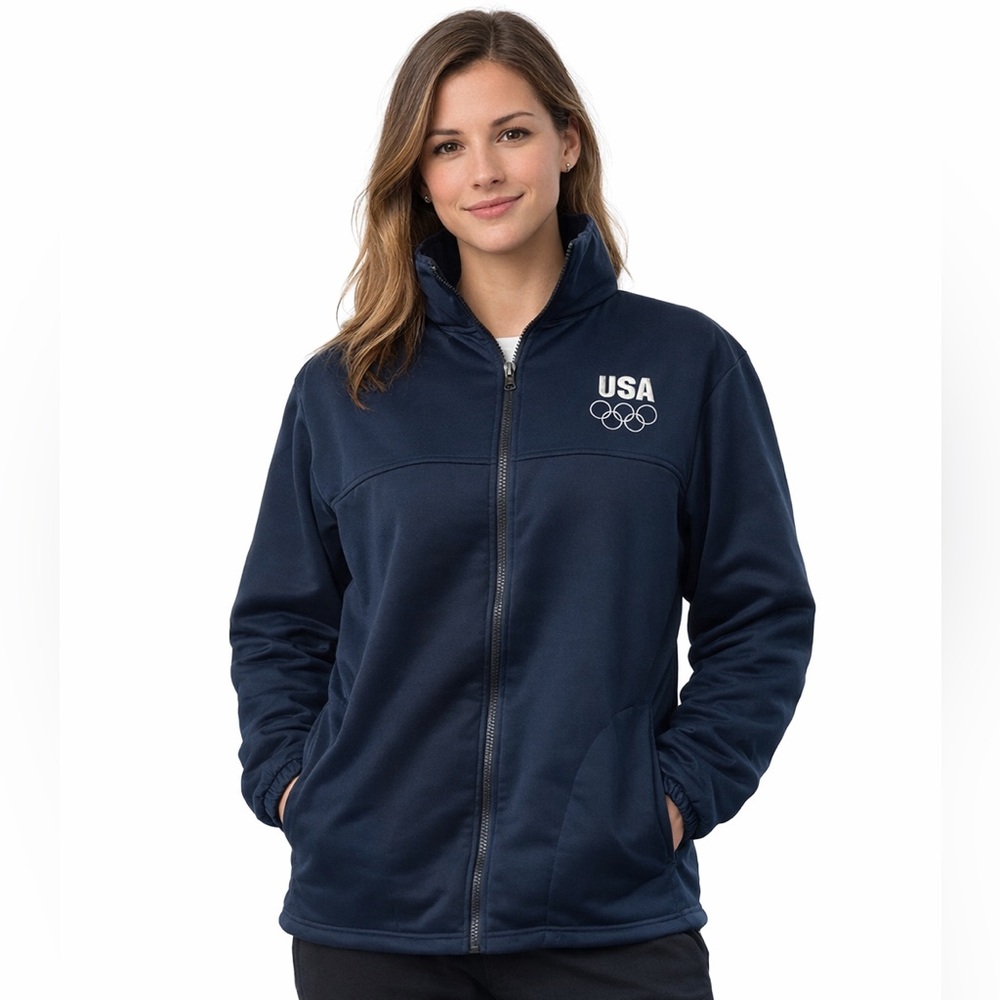 USA Olympics Zippered Track Jacket Women/Men  Size L Blue